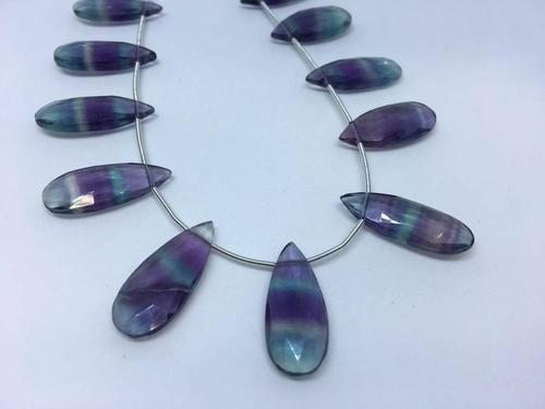 Natural Multi Fluorite Smooth Pear Shaped Beads, 10x25-10x30mm, 11 pieces in a Strand