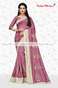 Art Silk Small Butti Panel Work Swarovski Diamond Lace Saree - Georgette Material, Blue Cherry Color | Bollywood Style, Includes Blouse, Suitable For All Seasons