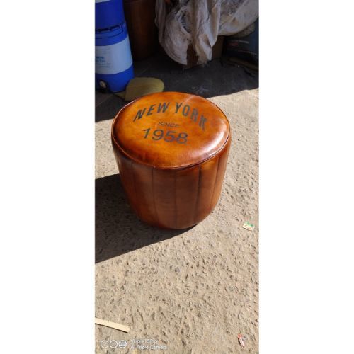 Handmade Classic Leather Puffy Bar Stool