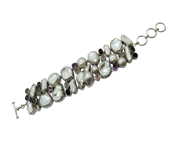 Rare Multi Stone 925 Silver Bracelet