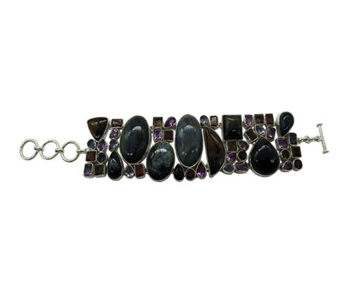 Fashion Chunky Multi Stone 925 Silver Bracelet