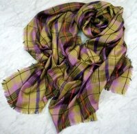 Mustard With Slight Pink Cotton Silk Check Woven Scarves