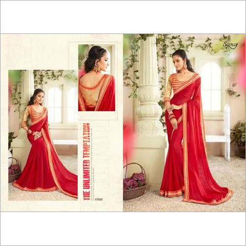 Different Color Available Royal Red Chiffon Saree