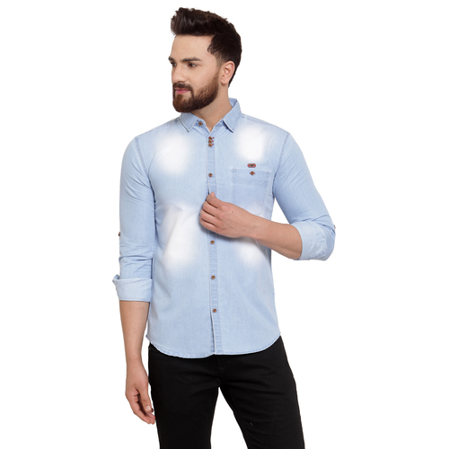 Men's Denim Shirt - Solid Blue Full Sleeve | Anti-Wrinkle, Breathable, Non-Toxic, Washable