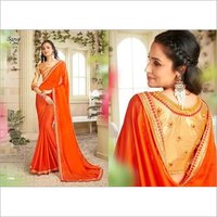 Elegant Heavy Embroidered Chiffon Saree - Unstitched Blouse, Multi-season Wear With Luxurious Fabric And Lace Closure