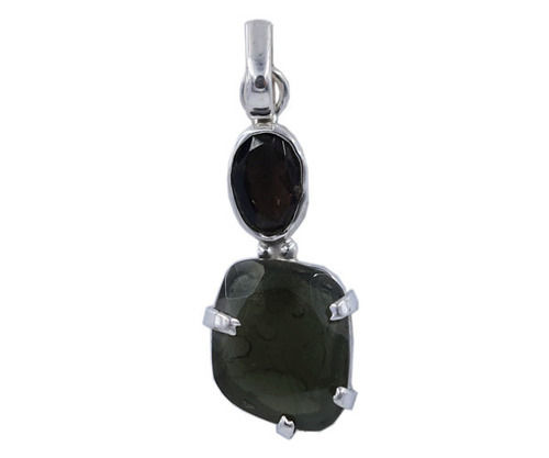 Moldavite & Chintamani Stone 925 Silver Pendant