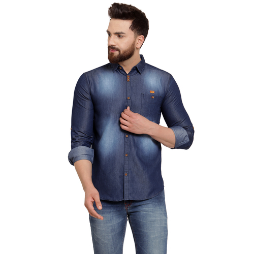 Mens Denim Shirt - Full Sleeve, Solid Blue, M/L/XL/XXL | Anti-Wrinkle, Breathable, Non-Toxic, Washable