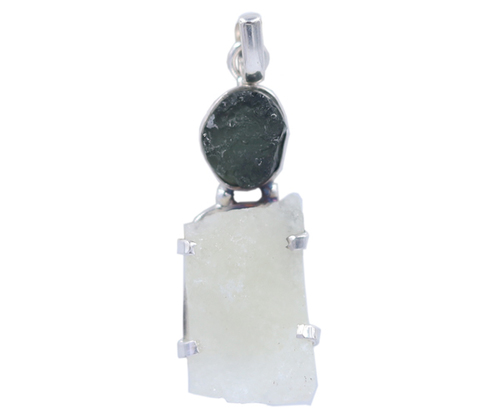 Perfect Moldavite & Libyan Tektite Stone 925 Silver Pendant