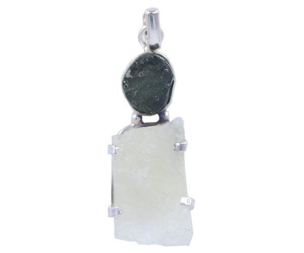 Perfect Moldavite & Libyan Tektite Stone 925 Silver Pendant