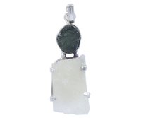 Perfect Moldavite & Libyan Tektite Stone 925 Silver Pendant
