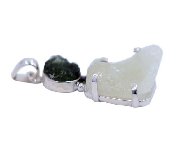 Perfect Moldavite & Libyan Tektite Stone 925 Silver Pendant
