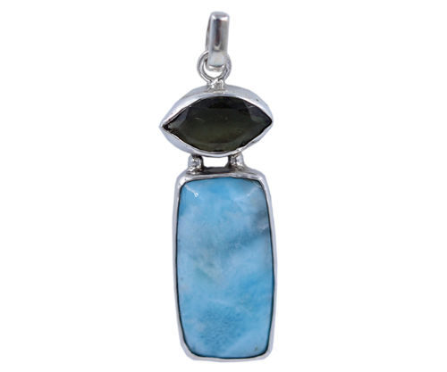 Moldavite & Larimar Stone 925 Silver Pendant