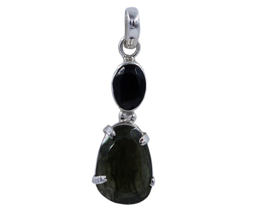 Healing Chintamani & Moldavite Stone 925 Silver Pendant