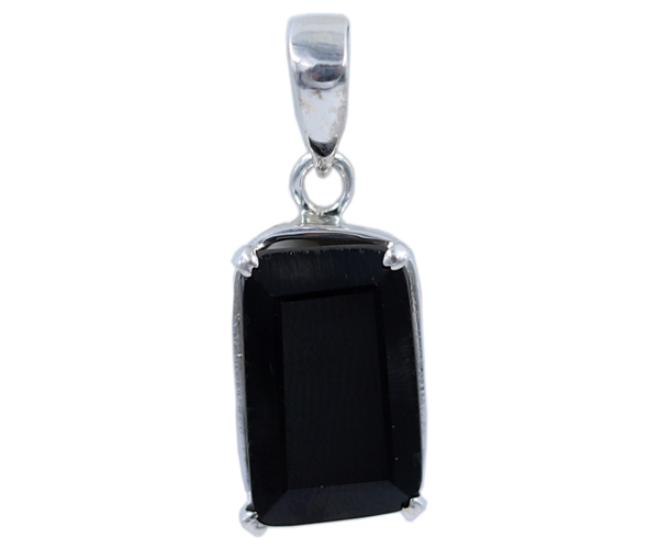 Chunky Black Tourmaline Stone 925 Silver Pendant