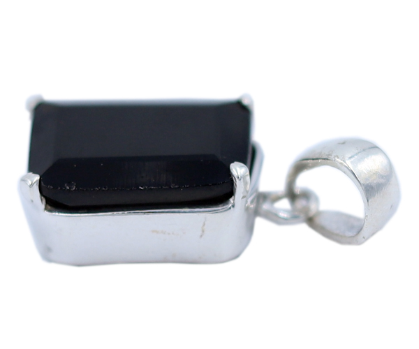 Chunky Black Tourmaline Stone 925 Silver Pendant