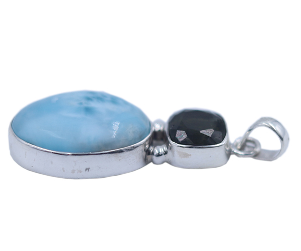 Fabulous Moldavite & Larimar Stone 925 Silver Pendant