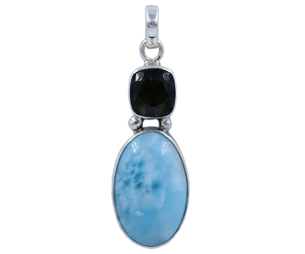 Fabulous Moldavite & Larimar Stone 925 Silver Pendant