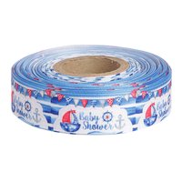 Baby Shower Blue - Polyester Satin Ribbon, 2cm X 10m, Nautical Printed Design