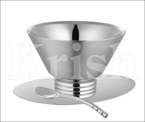 Double Walled Ice Cup With Saucer & Spoon - Color: As Per Requirement