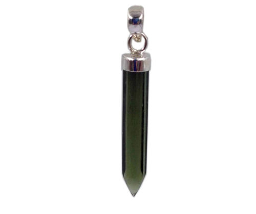 Green Pencil Moldavite Stone 925 Silver Pendant