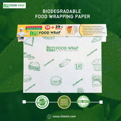 Lite Food Wrap - Organic Cellulose 25 Meter Roll Custom Printed Design Non-Sticky Grease Locking Microwaveable Recycled Paper Type