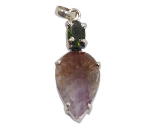 Moldavite & Cacoxenite Stone 925 Silver Pendant