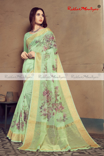 Heavy Linen Digital Printed Saree With Blouse