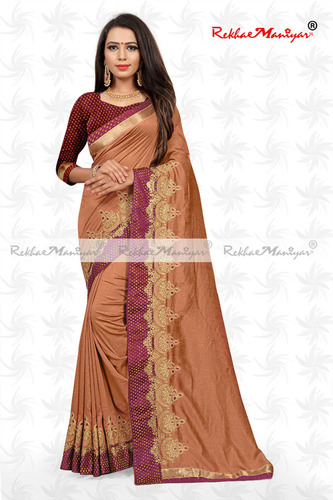 Two Tone  Vichitra Silk Embroidery Work Saree With Blouse