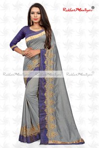 Two Tone  Vichitra Silk Embroidery Work Saree With Blouse