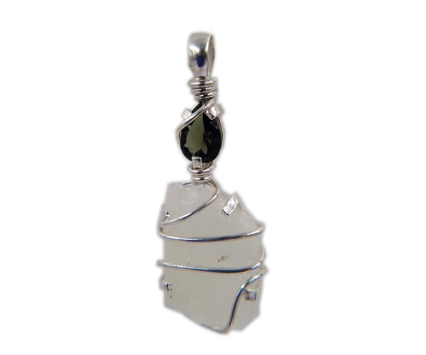 Superb Moldavite & Libyan Tektite Stone 925 Silver Pendant