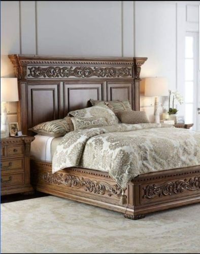 Handmade Floral Carved Wooden Bed