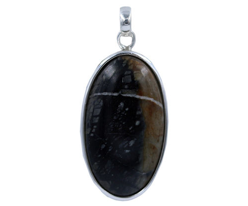 Black Opaque Picasso Jasper Stone 925 Silver Pendant