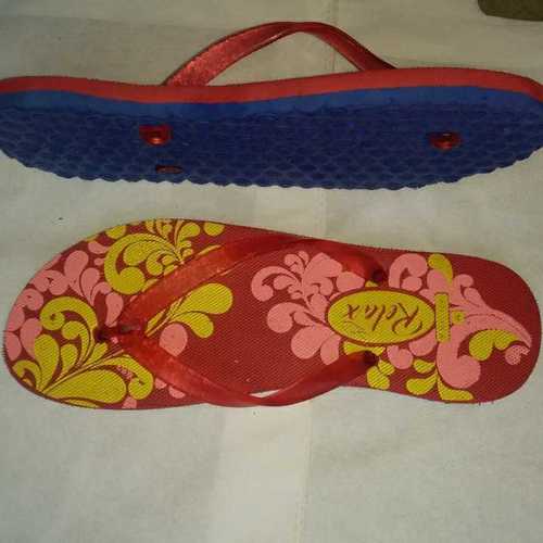 Red Flip Flop - Rubber Material Straw Upper | Unisex Design Red Colour Surface with Pink and Yellow Print
