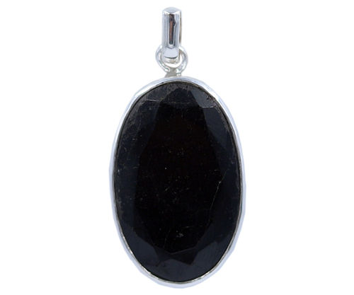 Oval Exceptional Black Tourmaline Stone 925 Silver Pendant