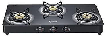 Prestige Royale Plus Schott Glass 3 Burner Gas Stove (Black)