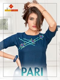 Cotton Slub Short Kurti - Swees Cotton Slub, Size S(36)-xl(42), Ruby Color, 3-4th Sleeves | Embroidered Design, Cool Dry, Quick Dry, Washable