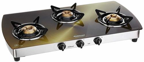 Sunflame Crystal Stainless Steel 3 Burner Gas Stove, Gold