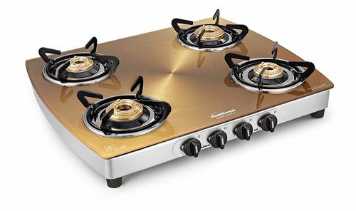 Sunflame Crystal Stainless Steel 4 Burner Gas Stove, Gold