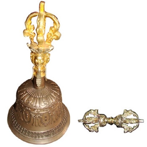 Gold Extra Large Tibetan Singing Bell & Dorje For Pooja & Other Festival