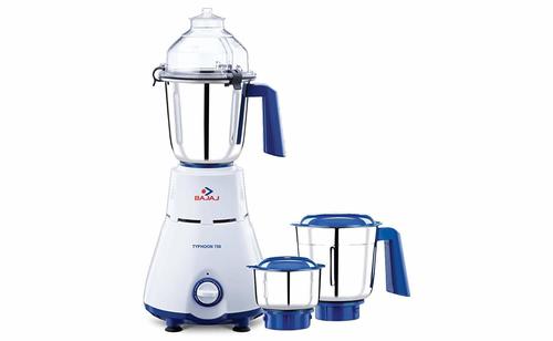 Bajaj Typhoon 750-watt Mixer Grinder With 3 Jars (White/turquoise)