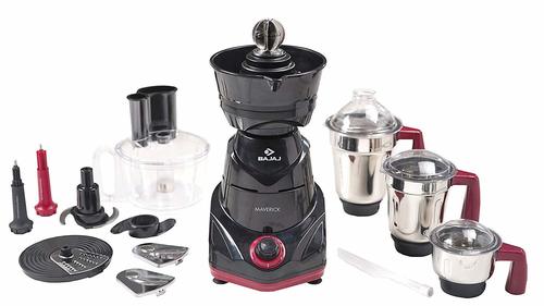 Bajaj Maverick 750-Watt Mixer Grinder with 3 Jars, Food Processor Bowl and Coconut Scraper