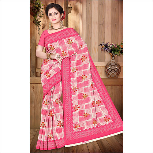 Available In All Color Ladies Printed Pink Saree