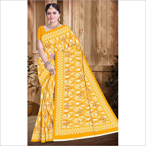 Available In All Color Ladies Printed Yellow Saree
