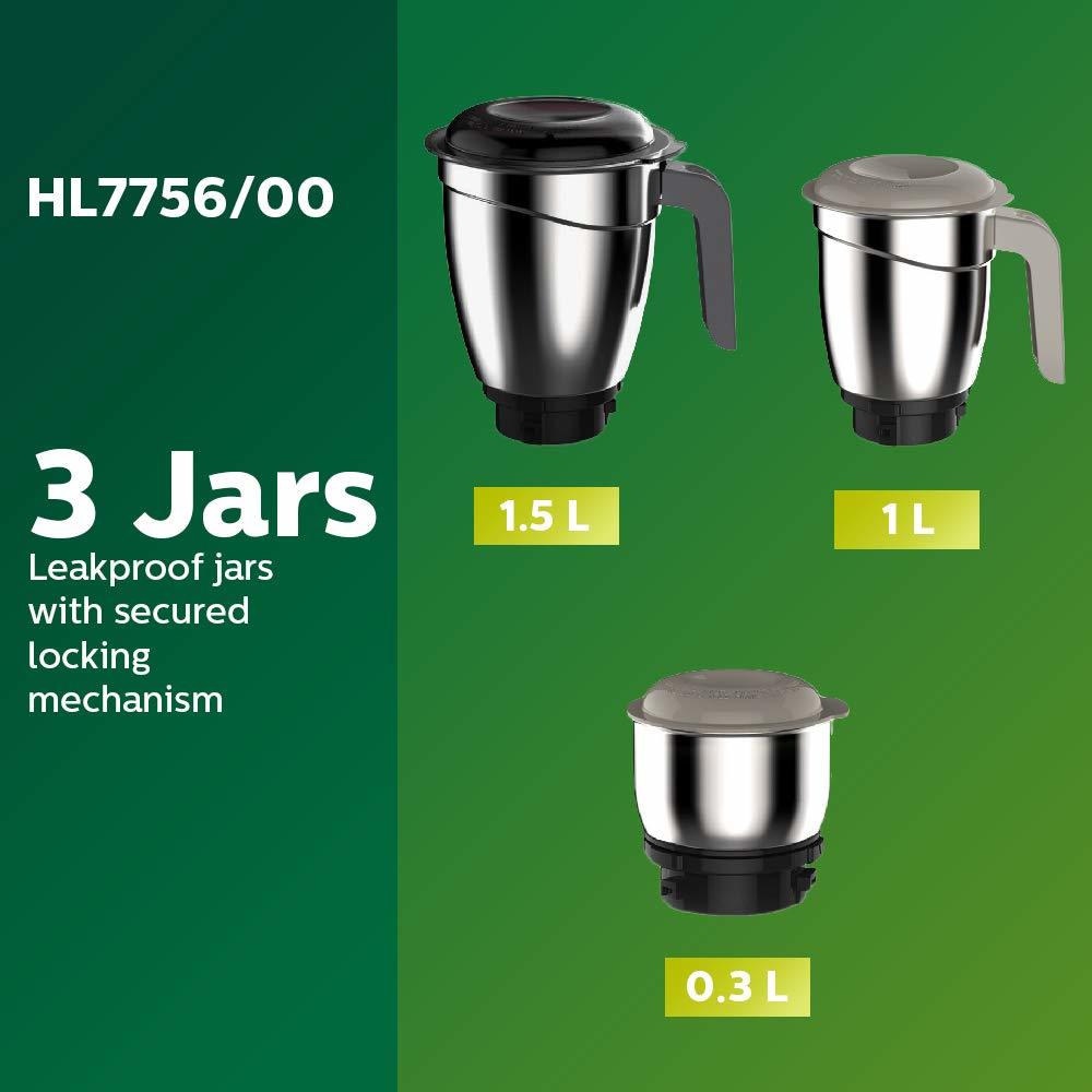 Philips HL7756/00 750-Watt Mixer Grinder with 3 Jars (Black)