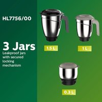 Philips HL7756/00 750-Watt Mixer Grinder with 3 Jars (Black)