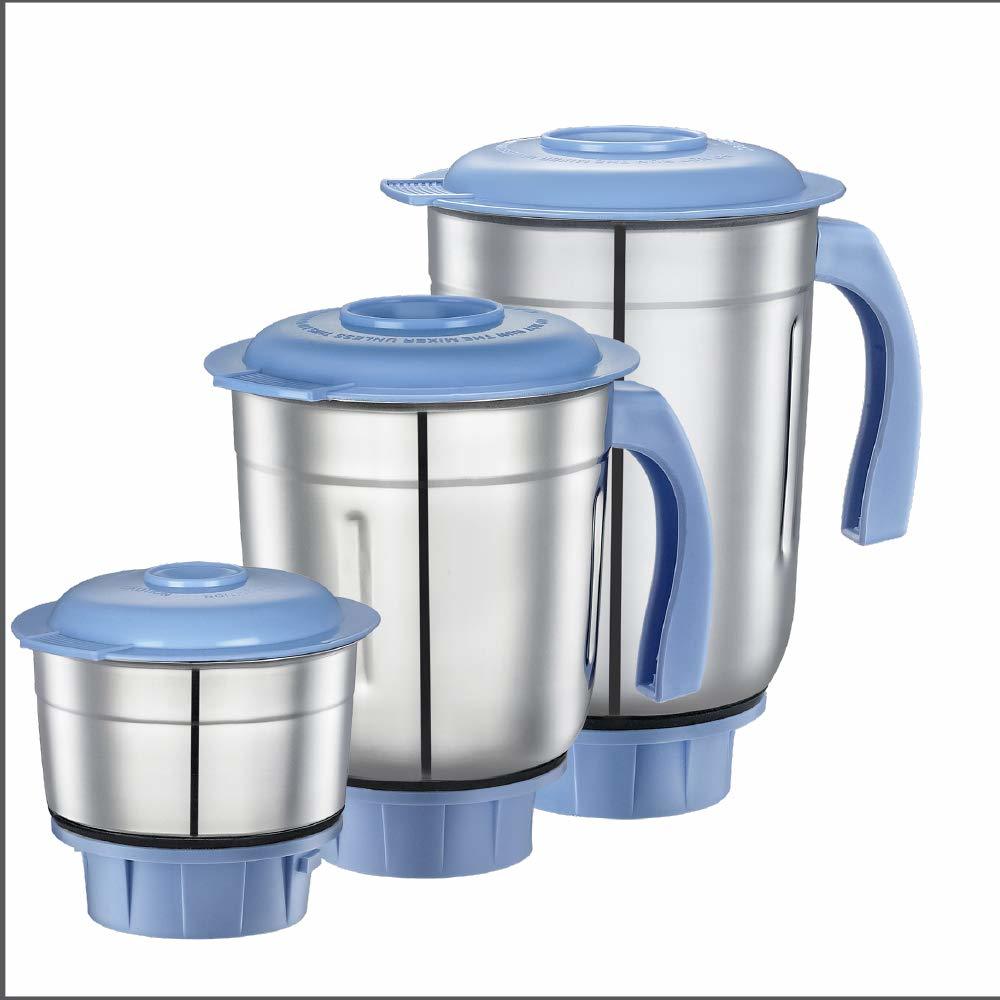 Prestige Tez (550 Watt) Mixer Grinder with 3 Stainless Steel Jars, White and Blue