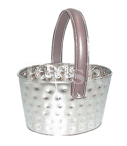 Oval  Bucket With Bolt Hammered & Leather Handle