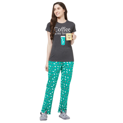 Turquoise & Antra Melange Evolove Womens Pajama T Shirt Sets (Evo24)