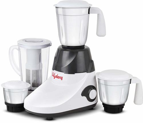 Lifelong 750 Watt Mixer Grinder with 3 Stainless Steel Jar + 1 Juicer Jar, White and Grey