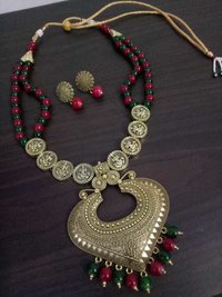 Long Pearl Golden Oxidised Necklace Set